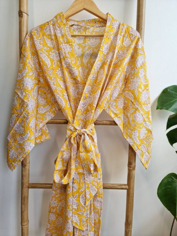 Pure Cotton Kimono Yellow Ginkgo Leaves Gardenia