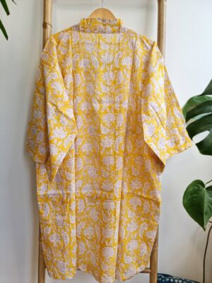 Pure Cotton Kimono Yellow Ginkgo Leaves Gardenia - Image 5