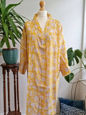 Pure Cotton Kimono Yellow Ginkgo Leaves Gardenia - Image 6