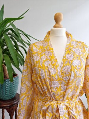 Pure Cotton Kimono Yellow Ginkgo Leaves Gardenia - Image 7