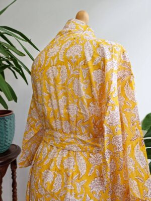 Pure Cotton Kimono Yellow Ginkgo Leaves Gardenia - Image 9