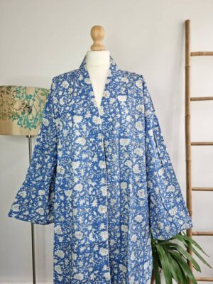 Pure Cotton Kimono - Cornflower Blue White Floral Bloom - Image 5