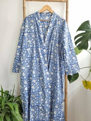 Pure Cotton Kimono - Cornflower Blue White Floral Bloom - Image 7