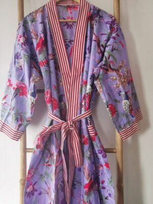 Pure Cotton Tropical Kimono - Lavender Birds - Image 2