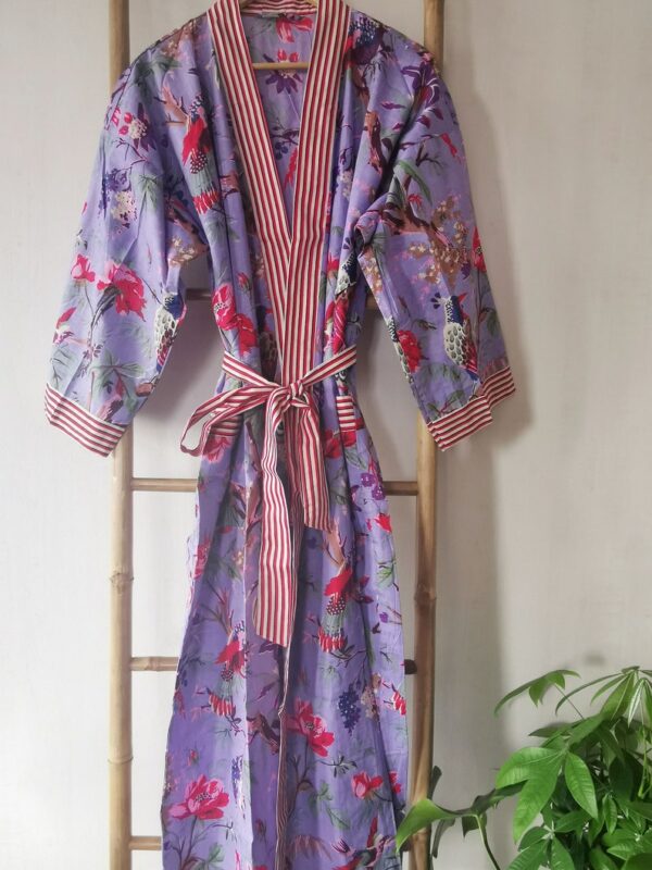 Pure Cotton Tropical Kimono - Lavender Birds
