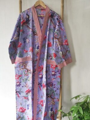 Pure Cotton Tropical Kimono - Lavender Birds - Image 4