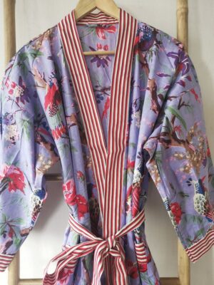 Pure Cotton Tropical Kimono - Lavender Birds - Image 5