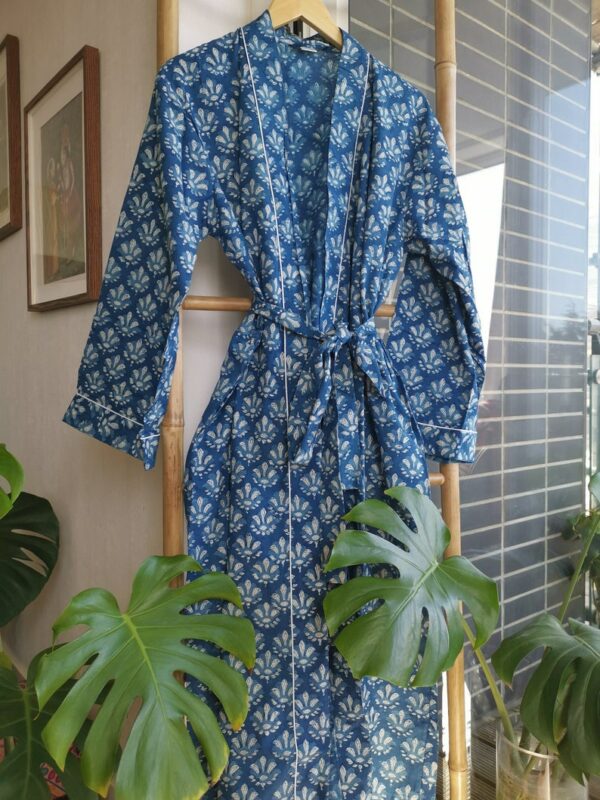 Pure Cotton Kimono in Indigo Mughal Motif