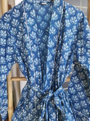 Pure Cotton Kimono in Indigo Mughal Motif - Image 2