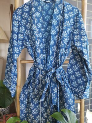 Pure Cotton Kimono in Indigo Mughal Motif - Image 3