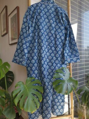 Pure Cotton Kimono in Indigo Mughal Motif - Image 5