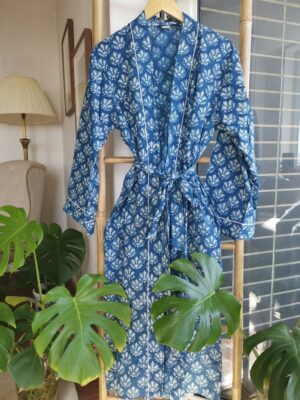 Pure Cotton Kimono in Indigo Mughal Motif - Image 6