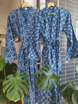 Pure Cotton Kimono in Indigo Mughal Motif - Image 7