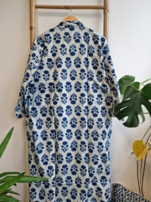 Pure Cotton Kimono - Indigo White Floral Bloom - Image 5