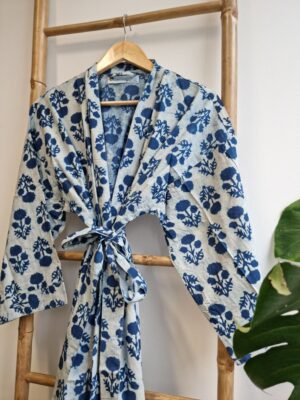 Pure Cotton Kimono - Indigo White Floral Bloom - Image 9