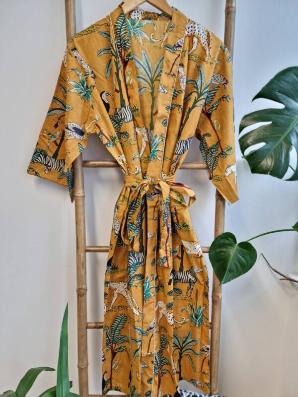 Pure Cotton Kimono in Mustard Safari Animal Print