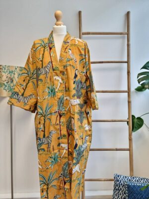 Pure Cotton Kimono in Mustard Safari Animal Print - Image 5