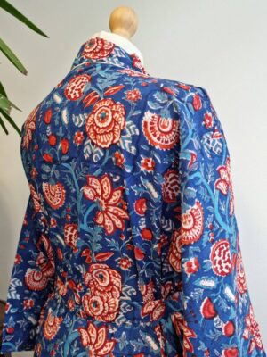 Pure Cotton Kimono in Blue Red White Botanical Bloom - Image 5