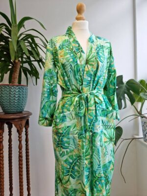 Pure Cotton Kimono in Peppermint Fresh Lime Green Monstera - Image 3