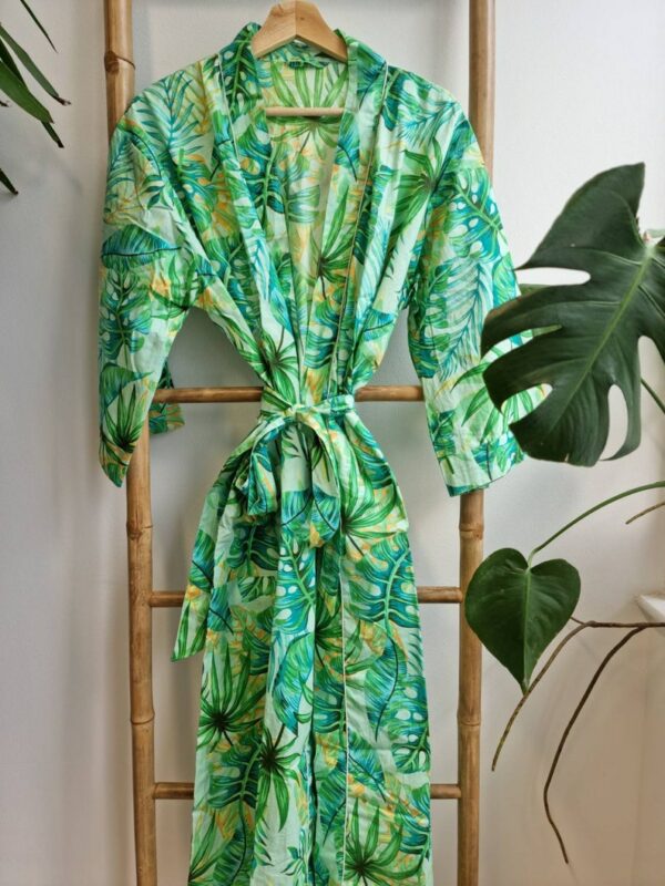 Pure Cotton Kimono in Peppermint Fresh Lime Green Monstera
