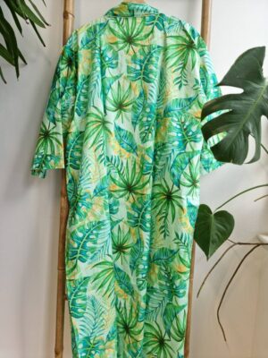 Pure Cotton Kimono in Peppermint Fresh Lime Green Monstera - Image 5