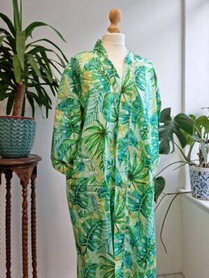 Pure Cotton Kimono in Peppermint Fresh Lime Green Monstera - Image 7
