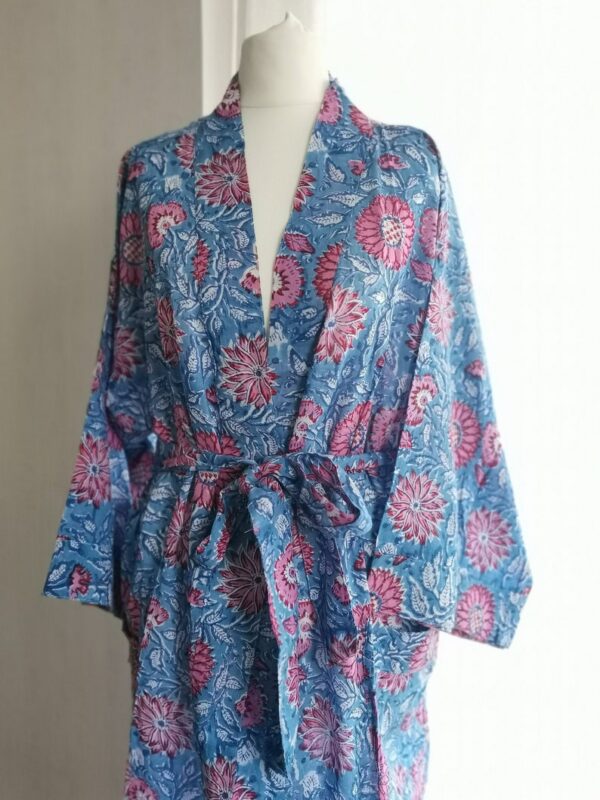 Pure Cotton Kimono in Floral Blue