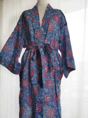Pure Cotton Kimono in Floral Blue - Image 2
