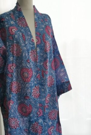 Pure Cotton Kimono in Floral Blue - Image 3