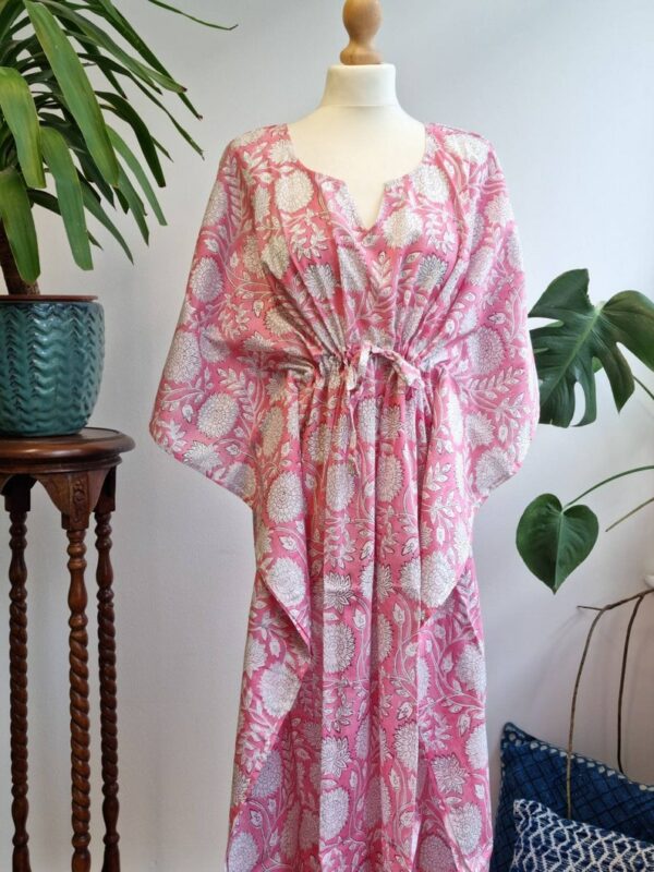 Pure Cotton Kaftan Kimono in Botanical Leaves Burst