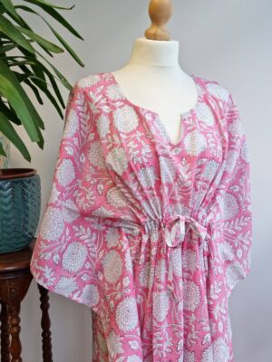 Pure Cotton Kaftan Kimono in Botanical Leaves Burst - Image 6