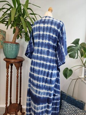 Pure Cotton Kaftan in Indigo Blue Shibori Tie Dye - Image 10