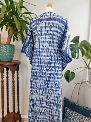 Pure Cotton Kaftan in Indigo Blue Shibori Tie Dye - Image 5