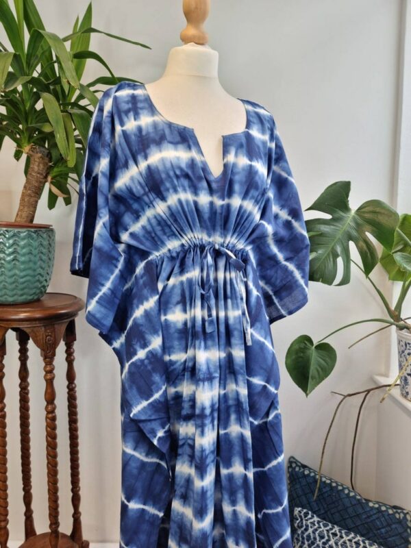 Pure Cotton Kaftan in Indigo Blue Shibori Tie Dye
