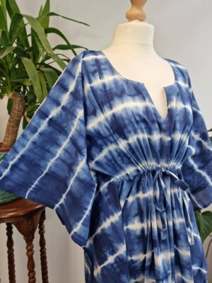 Pure Cotton Kaftan in Indigo Blue Shibori Tie Dye - Image 9