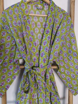 Pure Cotton Kimono in Bright Green Mini Motif - Image 4