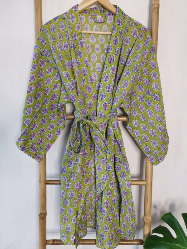 Pure Cotton Kimono in Bright Green Mini Motif