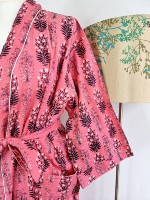 Cotton Kimono in Bright Pink Black Bouquet Motif - Image 4