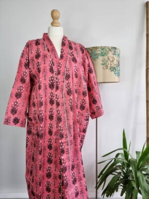 Cotton Kimono in Bright Pink Black Bouquet Motif - Image 6