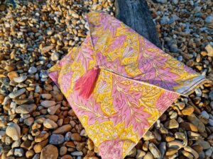 Cotton Bagru Handprint Kimono in Mughal Floral Garden - Image 8