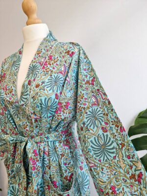 Pure Cotton Kimono in Blue Turquoise Waters shade - Image 3