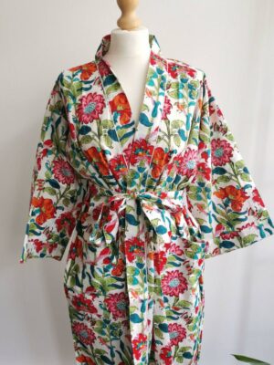 Pure Cotton Kimono in Bloom White Botanical Garden - Image 6