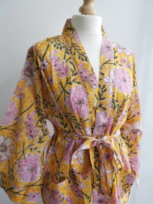 Pure Cotton Kimono in Yellow & Pink vibes - Image 2