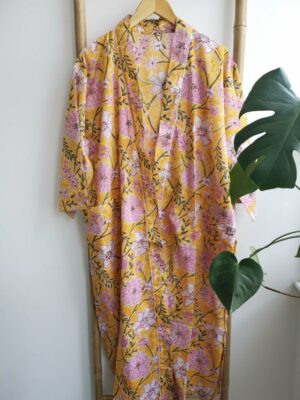 Pure Cotton Kimono in Yellow & Pink vibes - Image 3