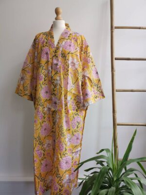 Pure Cotton Kimono in Yellow & Pink vibes - Image 4