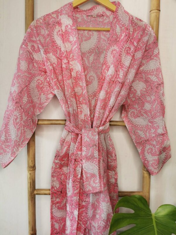 Pure Cotton Kimono in Pastel Pink Paisley Dream