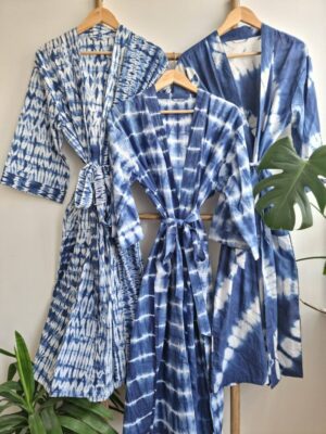 Pure Cotton Kimono in Indigo White Zebra Stripes - Image 2