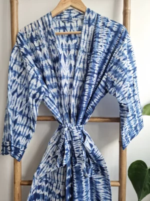 Pure Cotton Kimono in Indigo White Zebra Stripes - Image 3