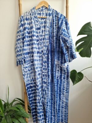 Pure Cotton Kimono in Indigo White Zebra Stripes - Image 4