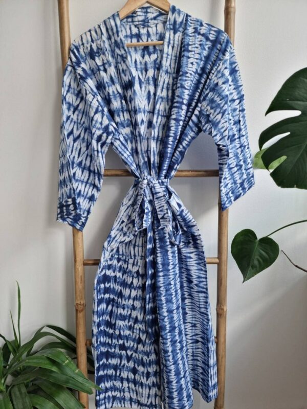 Pure Cotton Kimono in Indigo White Zebra Stripes